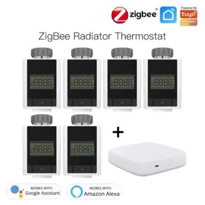 [Set] 6PCS Zigbee Trv Aquecimento Termostático Válvula do Radiador Controlador Atuador Termostato Inteligente com 1PC Zigbee Hub APP Controle Remoto Alexa Acho Google Home