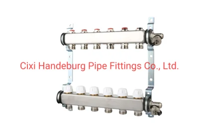 Coletores de aço inoxidável 304 com termostática, 19 válvulas de balanceamento tipo, válvula de drenagem de latão e saídas Eurocone